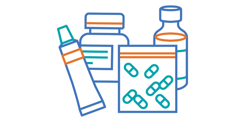 graphic illustration of various medication bottles and containers
