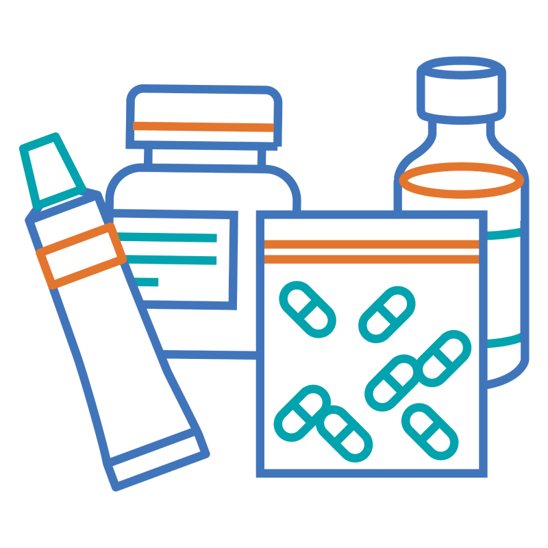 graphic illustration of various medication bottles and containers