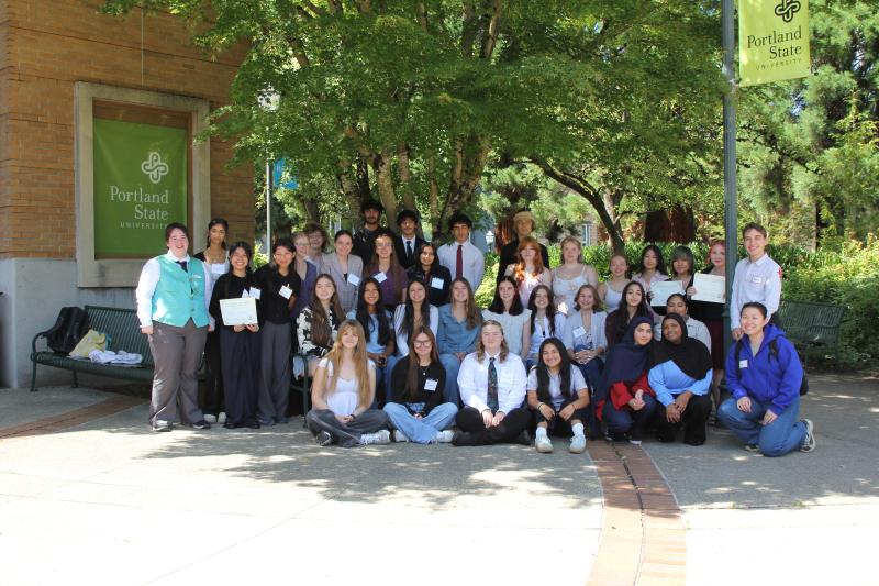 The 2026 Hatfield Futures students grouped together after the Showcase. Photo by Grace Peterson.