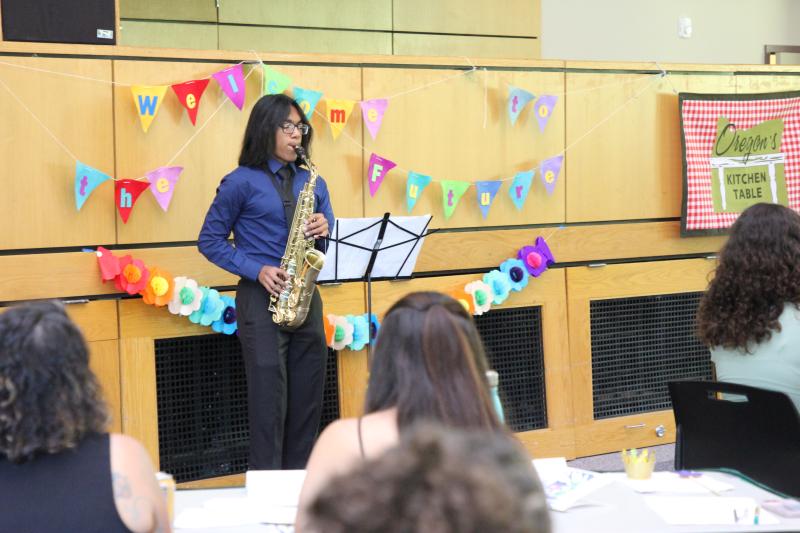 Cristobal Mendoza-Gonzalez playing saxophone