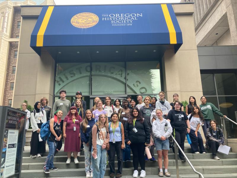 The 2025 Hatfield Future group standing in front of the Oregon Historical Society